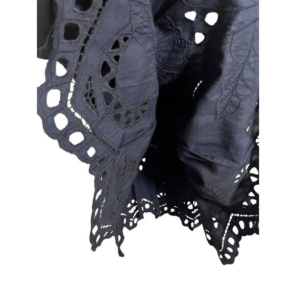 Jane Ashley Chic Floral Maxi Skirt M Black Eyelet Neutral Preppy Old Money 80s - Picture 5 of 14